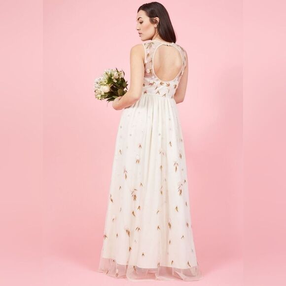 ModCloth The Simple‎ Truth Cream Pink Embroidered Tulle Maxi Dress Size L - Picture 2 of 10